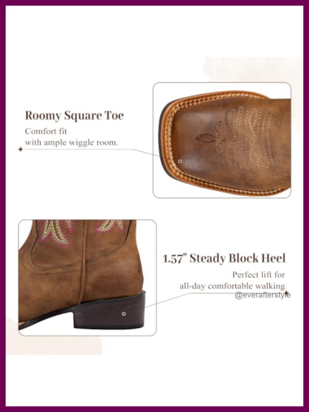 Faux Leather Square Toe Western Cowboy Boots Wide Calf Mid Calf Pull On - Picture 5 of 6